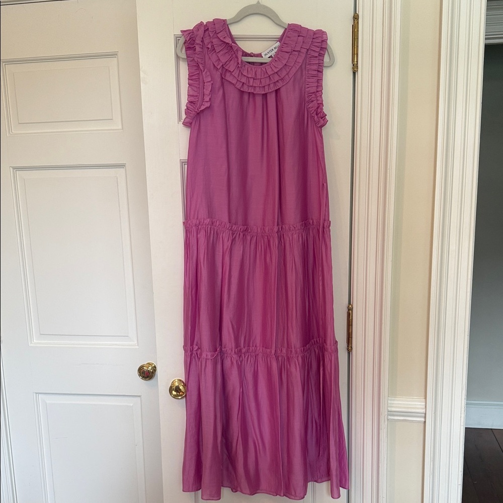 HUNTER BELL Magenta/Purple Tiered Ruffle Maxi Dress